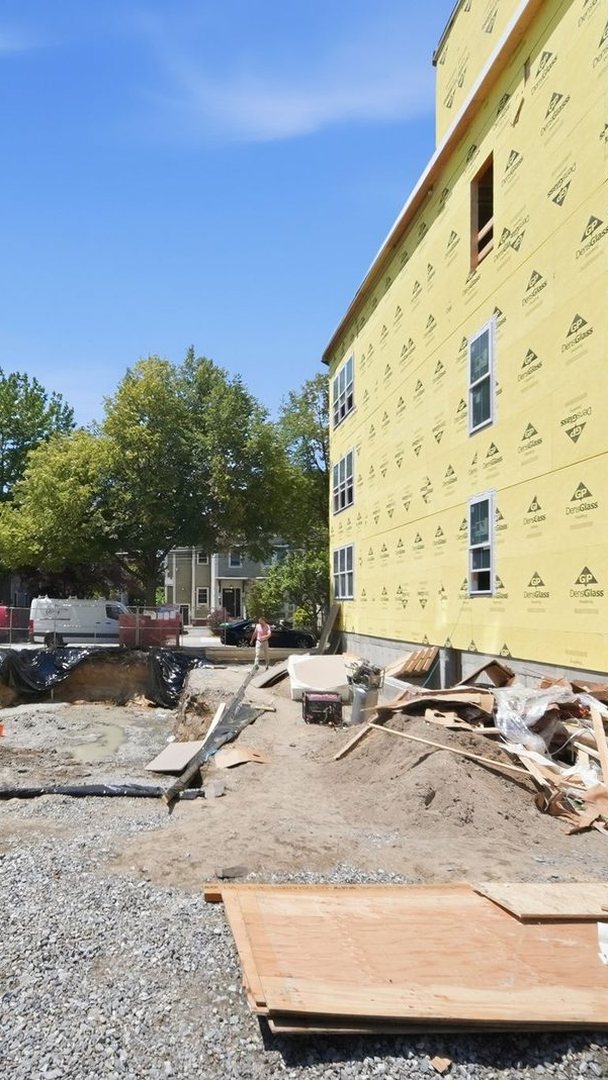 Bolton Grove under construction, seen from the rear of the lot