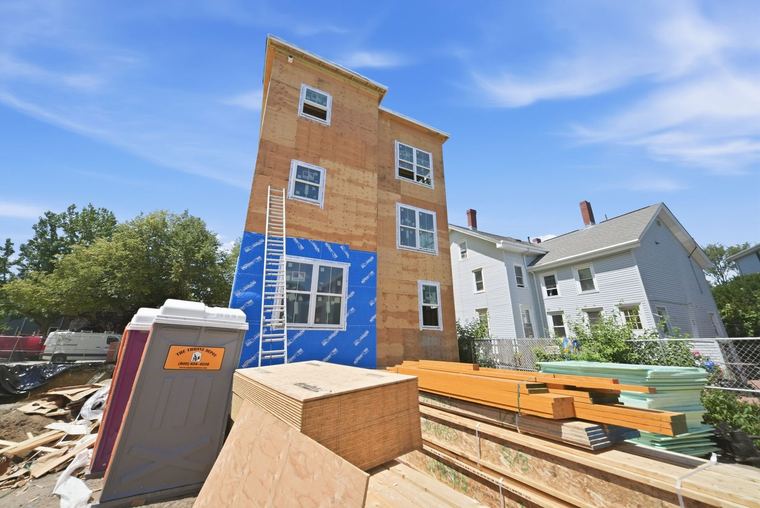 The street elevation, sheathing underway