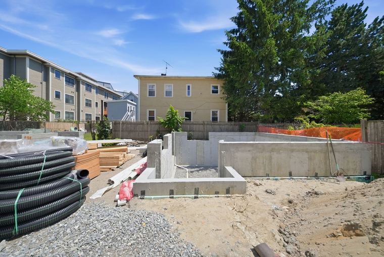 Foundation walls at the rear of the lot